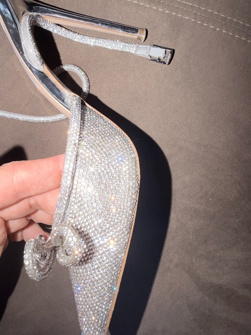 Steve Madden Silver Crystal Bow Pointed Toe Mules - Picture 6 of 7